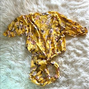 Yellow floral wrap top